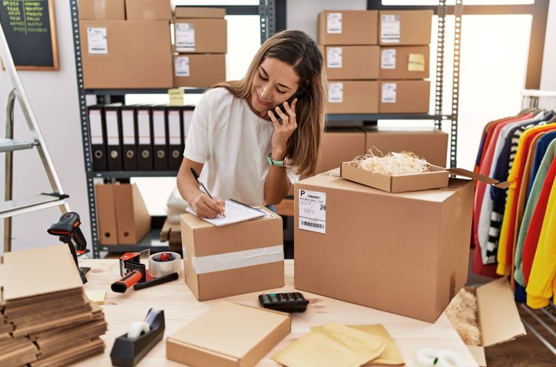retailer award - picture of business woman, boxes and files