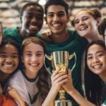 schools award - picture of schoolchildren holding a trophy cup